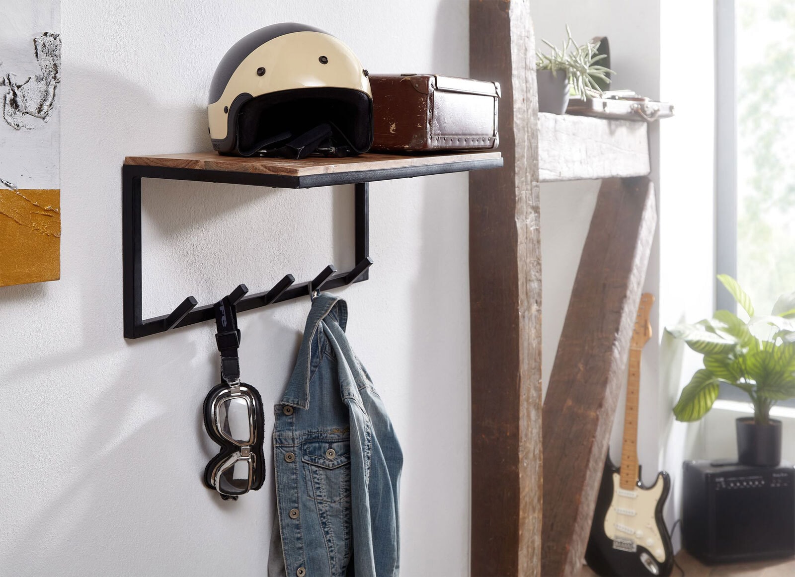 Garderobe 70 x 27 cm Akazie Massiv/Schmiedeeisen schwarz