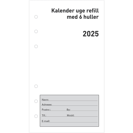 Kalender 2025 m. huller - hvid