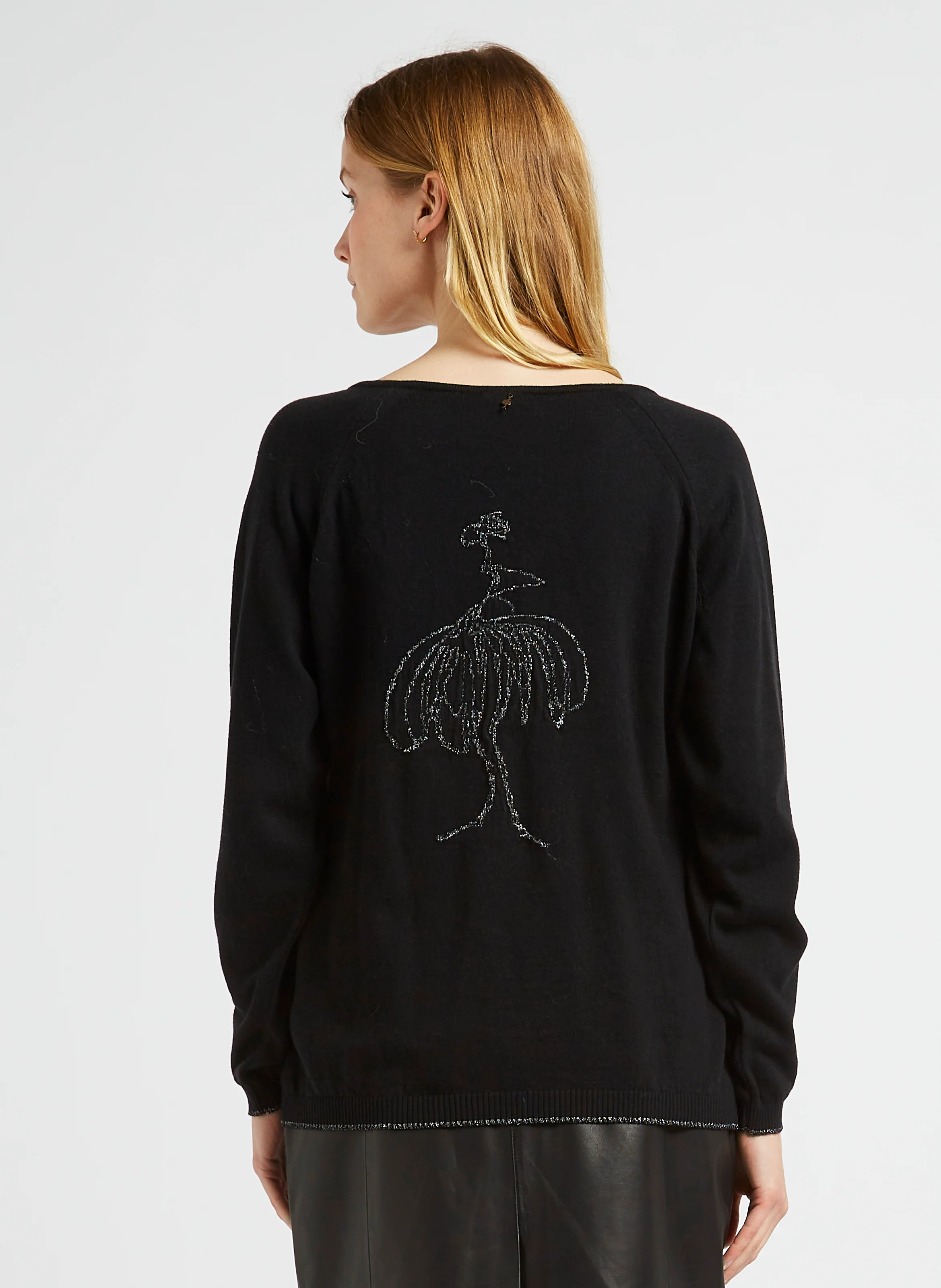 TOWSVILLE - Pull col V jacquard en coton et laine| Noir