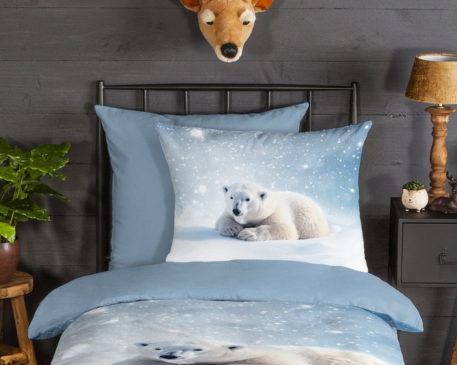 good morning Kinderbettwäsche »Esben« 2 Stk. tlg. Flanell, Biber, 135x200, Winter, Warm, Wendeoptik, Kind, Eisbär, Blau