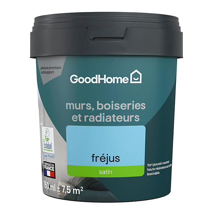 Peinture intérieure couleur murs, boiseries et radiateurs GoodHome satin fréjus bleu 750ml