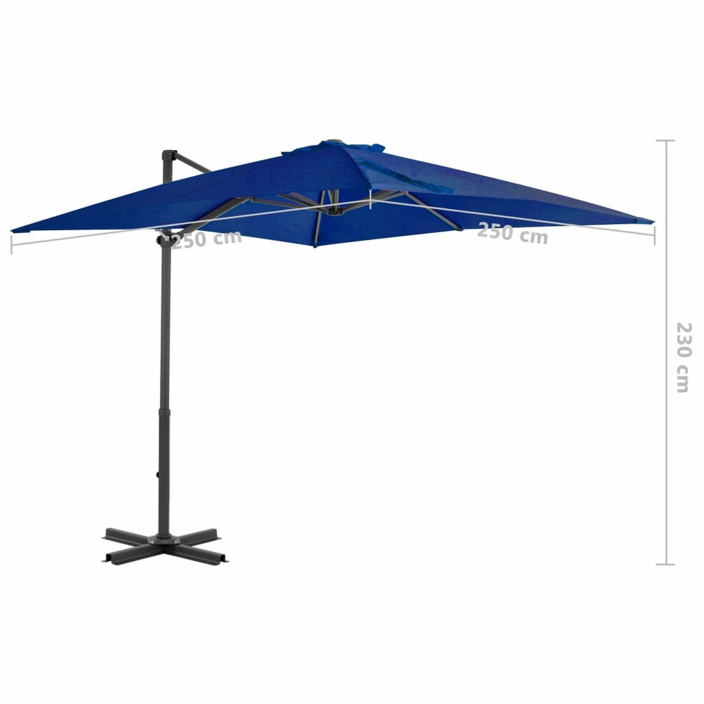 Parasol déporté et mât en aluminium 250 x 250 cm bleu azuré