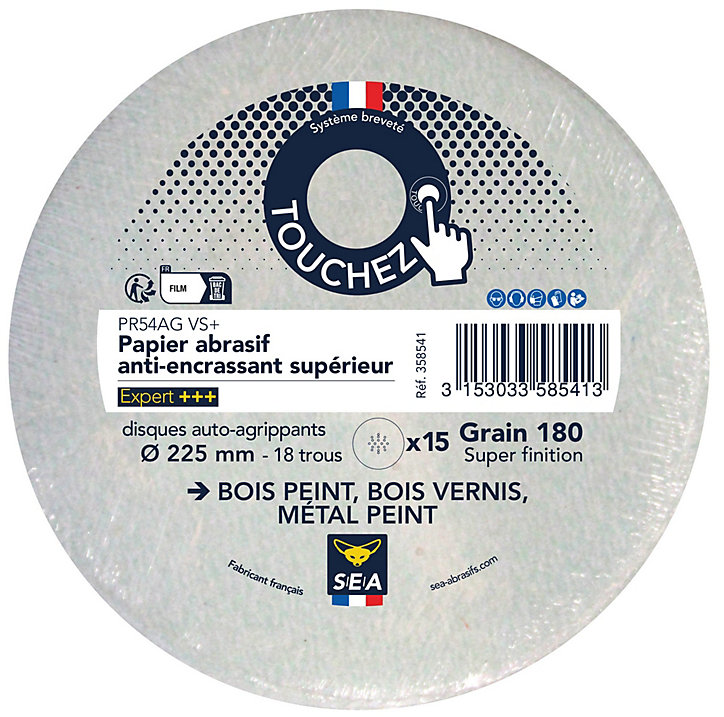 Papier abrasif corindon ø225 mm grain 80 anti-encrassement, lot de 15