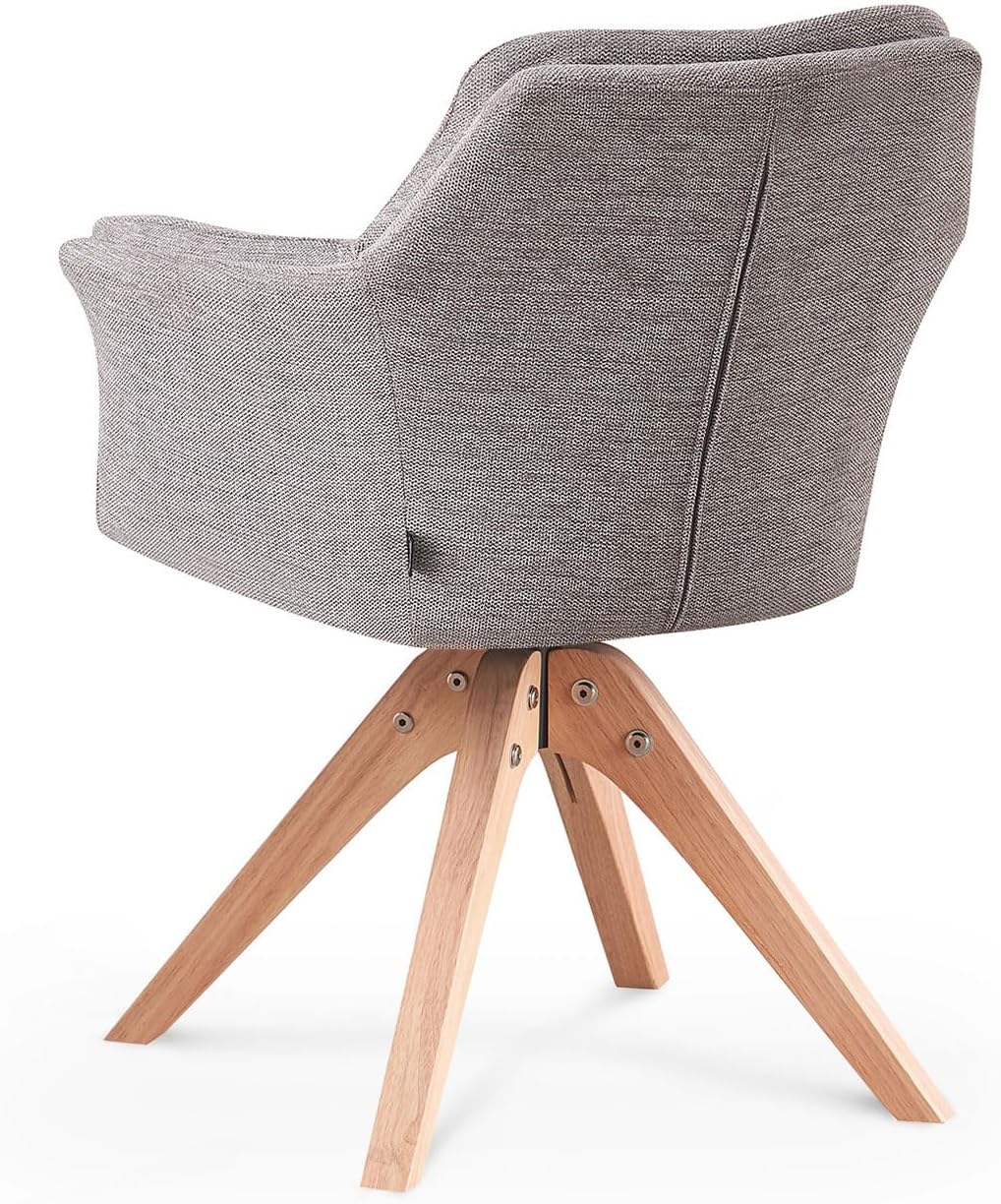 B&D home® Esszimmerstuhl Daisy drehbar – Armlehnenstuhl mit 360° Drehfunktion, Webstoff Grau, gepolsterte Sitzschale, Massivholzgestell Natur, skandinavisches Design für Esszimmer, Küche, Home Office