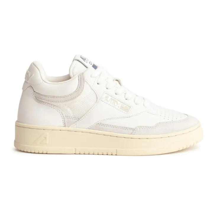 Autry Baskets Open Mid Cuir/Suede | Blanc
