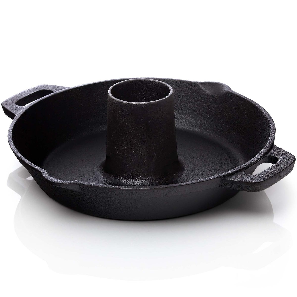 BBQ Nerd gietijzeren kippenbraadpan - Kippenhouder voor grill en oven | Kippenhouder van gietijzer Ø 28 cm voor vetvrij koken | Rustieke kippenbraadpan met lekbak