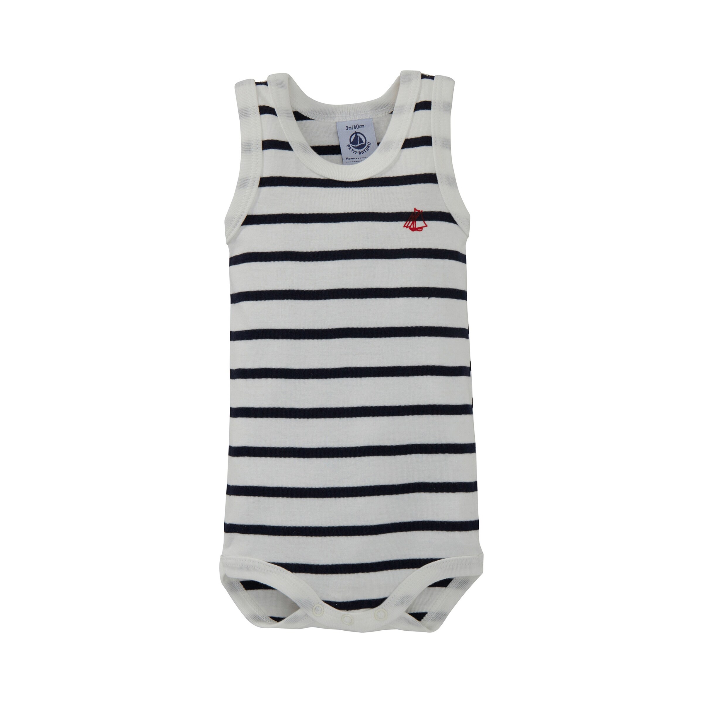 Petit Bateau 3er-Pack Bodys ohne Arm Uni Ringel Streifen