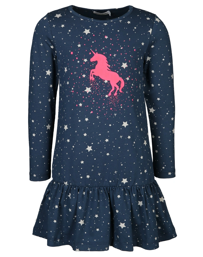 Langarm-Kleid GLITTER UNICORN mit Sternen in dunkelblau