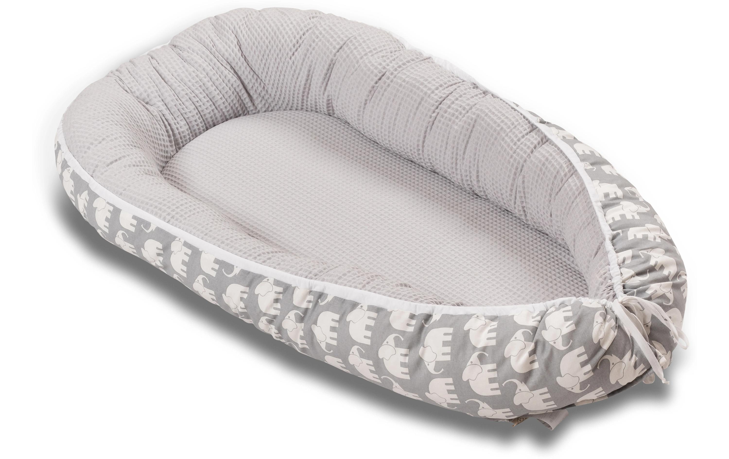 Babynest Graue Elefanten 55 x 95 cmKuschelnest