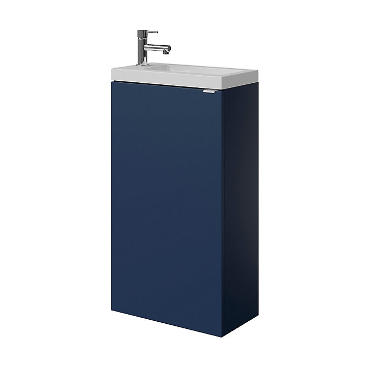 Meuble lave mains à poser GoodHome Imandra bleu nuit mat L. 44 x H. 79 x P. 23 cm