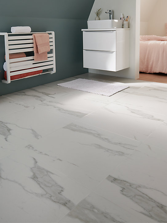Carrelage sol et mur grès cérame émaillé marbre blanc 60 x 60 cm Ultimate