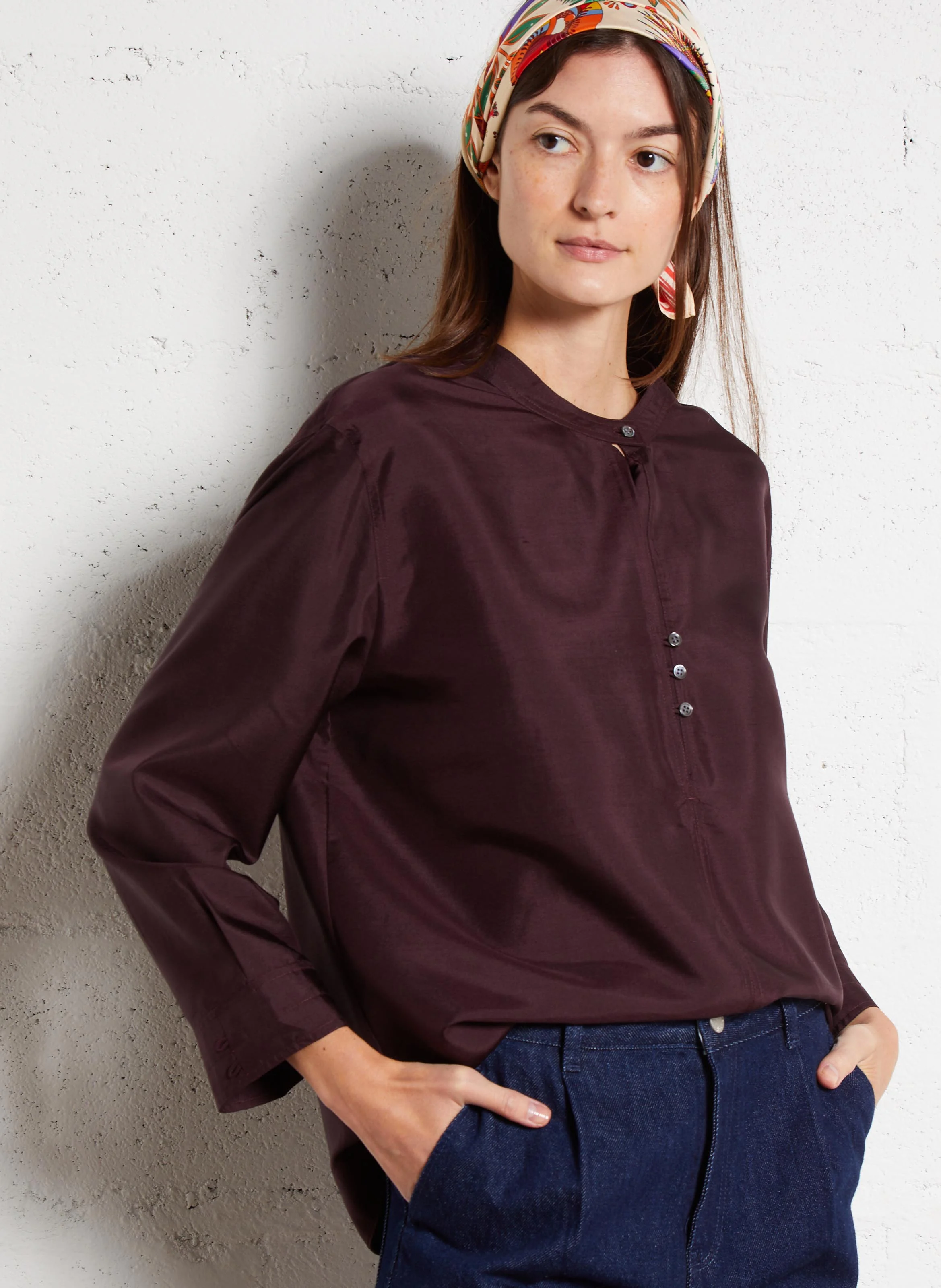 BADEN - Blouse col mao en soie | Violet