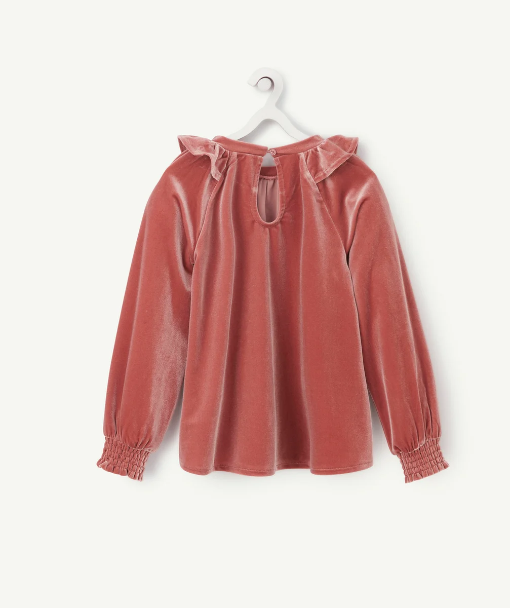 BLOUSE EN VELOURS VIEUX ROSE AVEC FRONCES FILLE