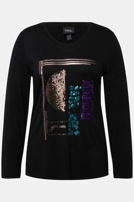 Shirt, Pailletten, A-Linie, Stehkragen, Langarm