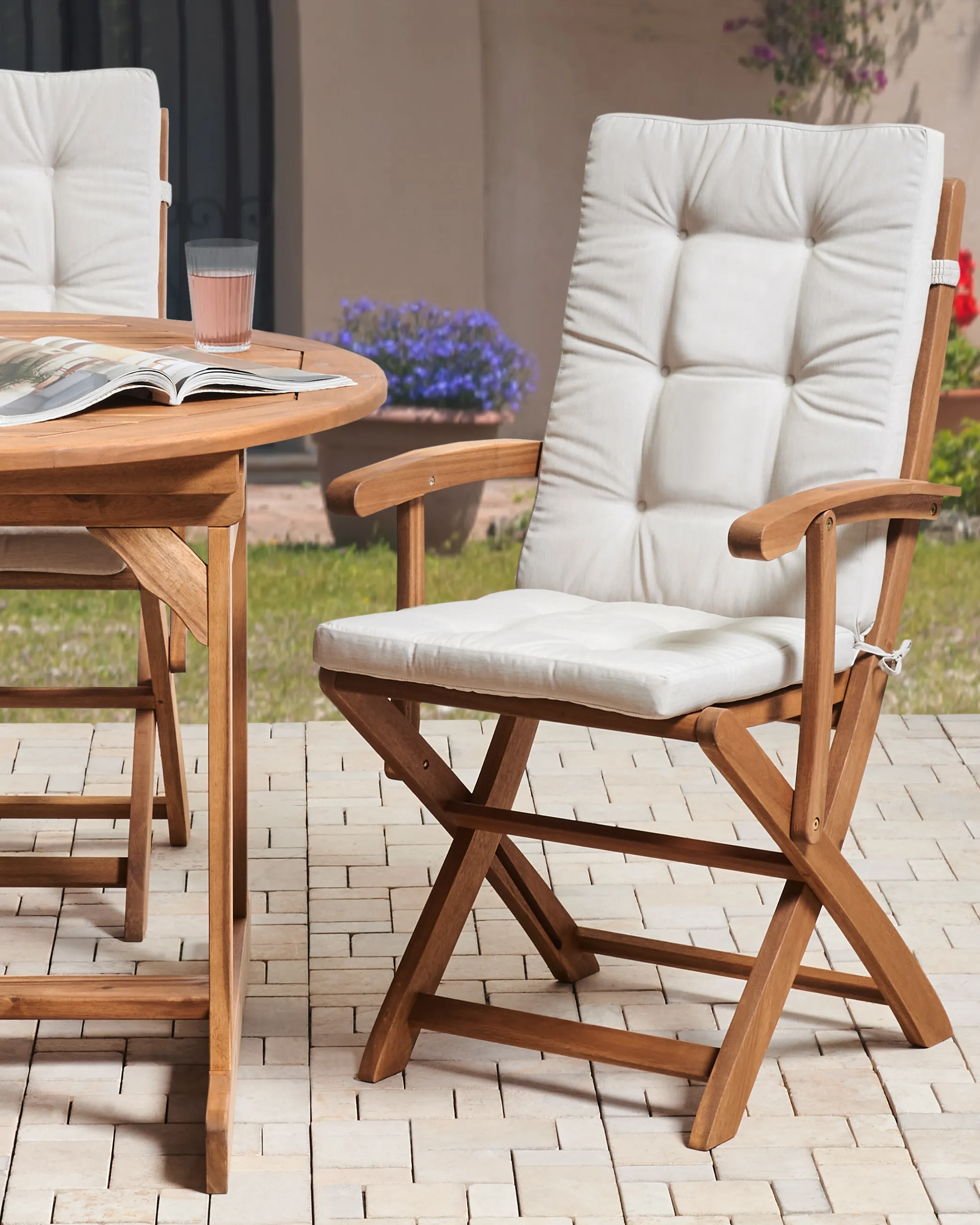 Set van 2 stoelen met zitkussen MAUI PREMIUM Acaciahout Lichtbeige