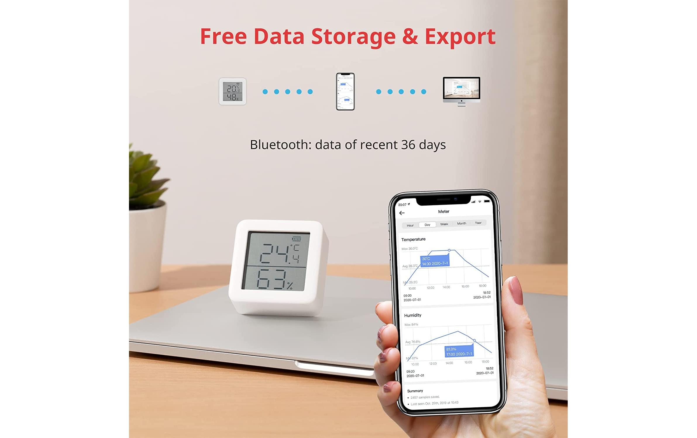 Smartes Innen-Thermometer, WeissTemperatur- und Feuchtigkeitsmessgerät mit sehr hoher Genauigkeit
