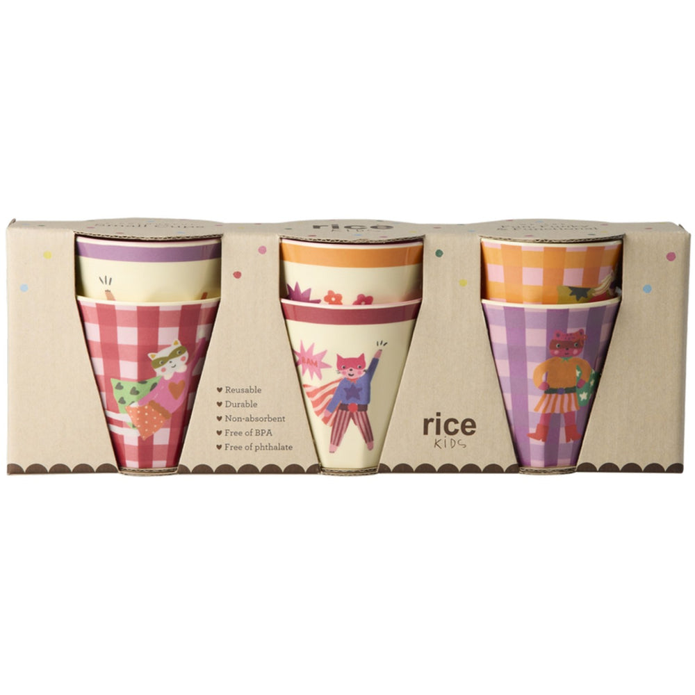 Køb Rice Melamin Kids Kop Med Hero Print - Pink - Small - 6 Pak - 160 Ml