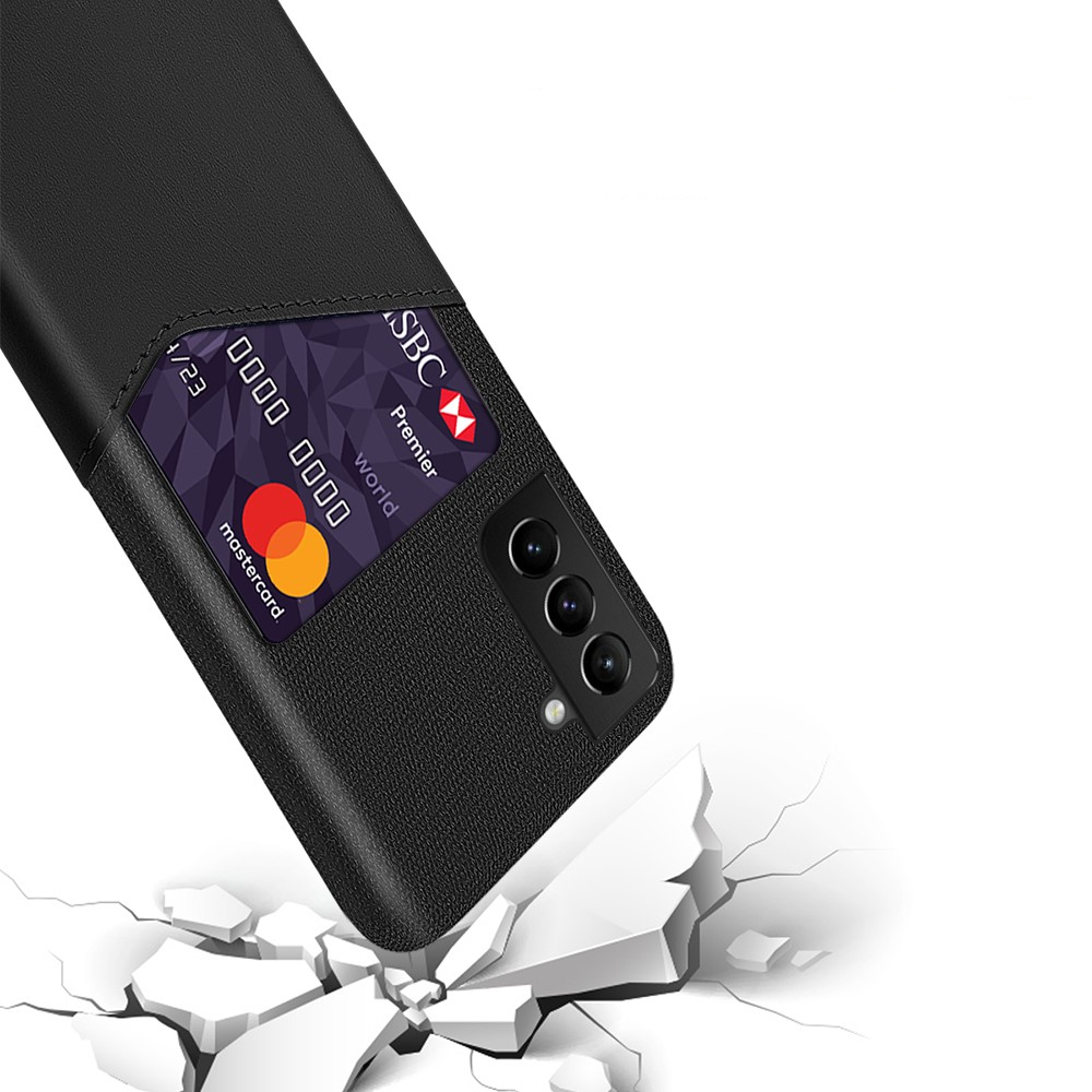 Samsung Galaxy S21 FE 5G Leder Hülle mit Stoff Design   Kartenfach - Schwarz
