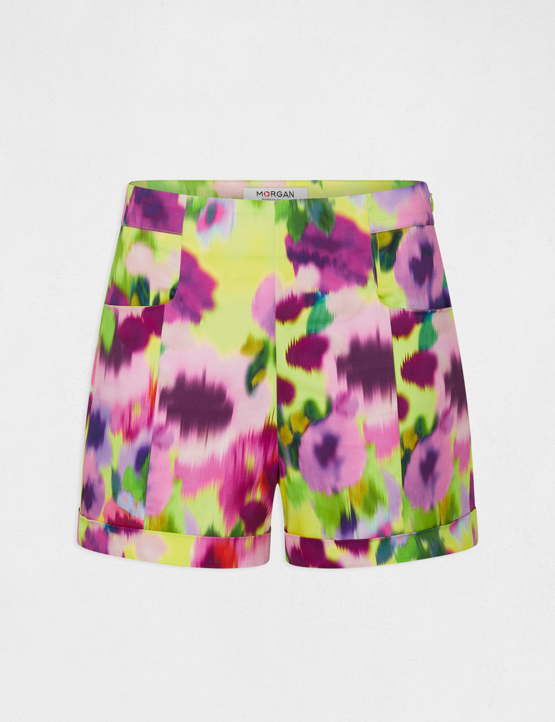 Short droit satin imprimé abstrait multico femme - multico