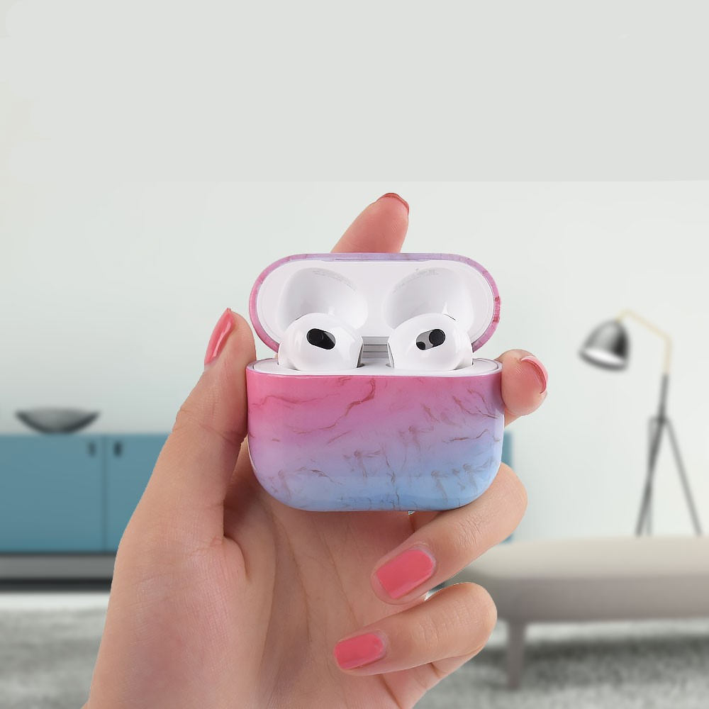 AirPods (3. Generation) Hardcase Schutzhülle Abdeckung Marble Marmor - Grau / Rosa