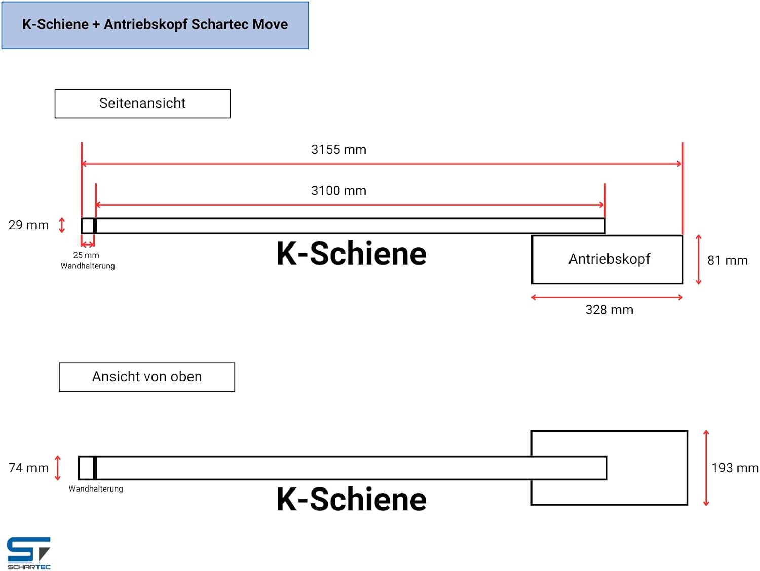 Schartec Move 600 Garagentorantrieb Serie 3 Set inkl. 2 Handsender und Schiene - elektrischer Torantrieb - Garagentoröffner für Schwingtor und Sektionaltor Garagentor Antrieb