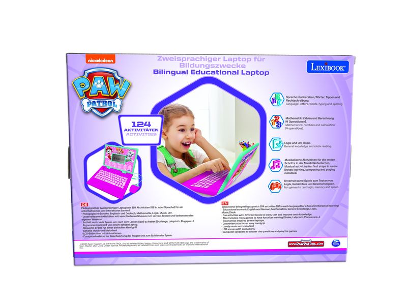 Lexibook Lern-Laptop Paw Patrol Rosa DE/ EN Zweisprachiger Laptop für Bildungszwecke