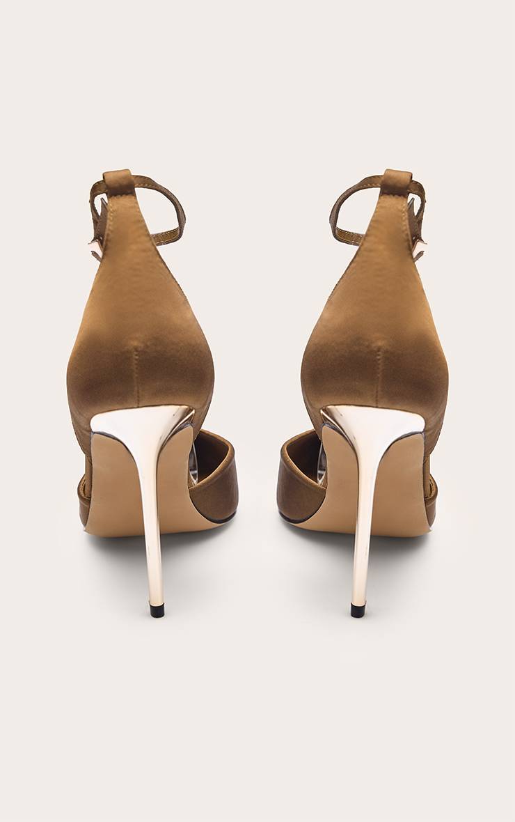 Vert Olive Escarpins À Talon Doré En Satin
