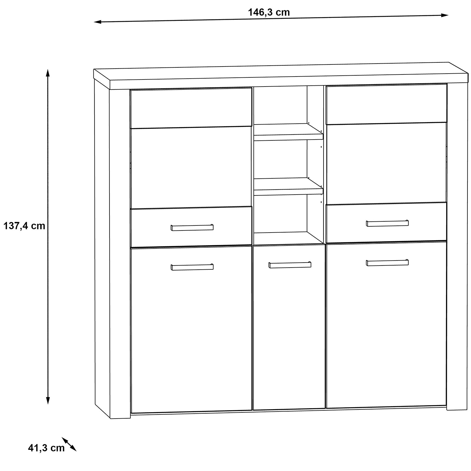 Highboardvitrine - Sonoma Eiche - 146 cm