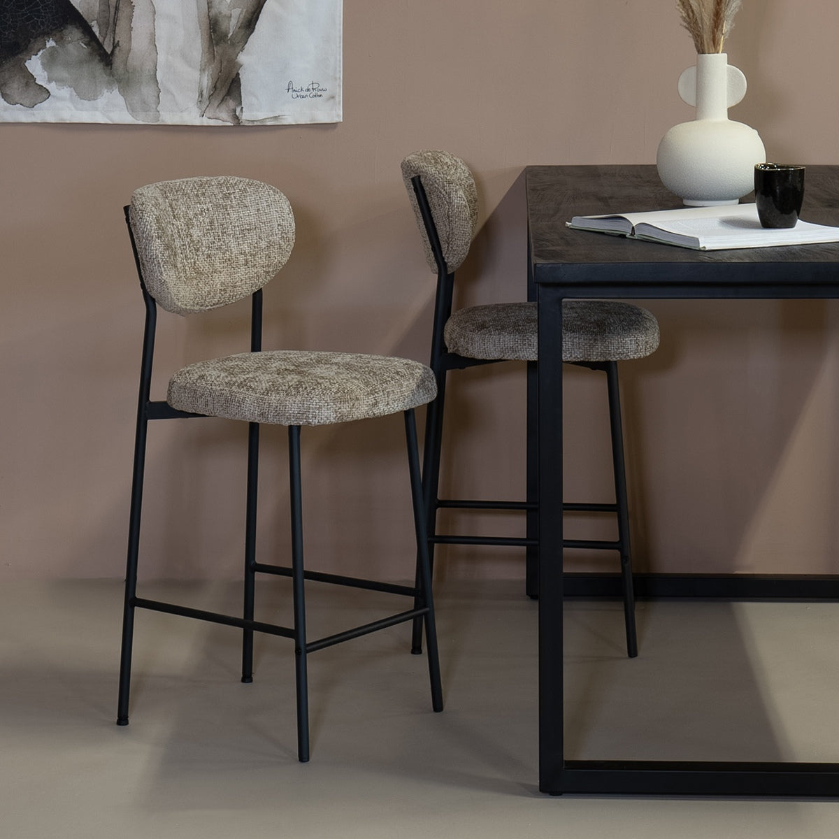 Giga Meubel - Barstoel Taupe Stof - 44x50x97cm - VajÃ¨n - Set van 2