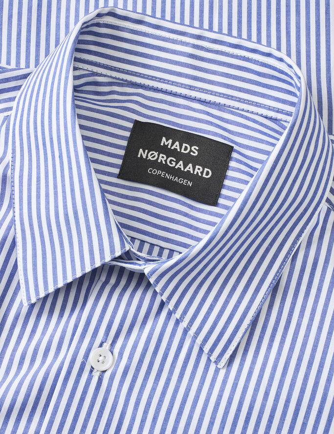 Mads Nørgaard - Copenhagen Organic Cotton Poplin Sune Shirt Blå hvid striber
