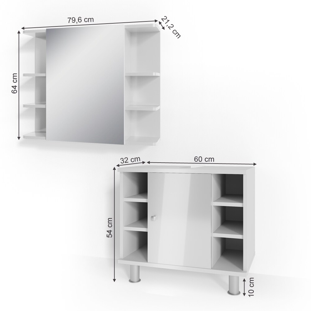 VICCO Badmöbel Set FYNN 2 Teile Weiß Hochglanz - Badezimmer Spiegel Badunterschrank Bad Badschrank