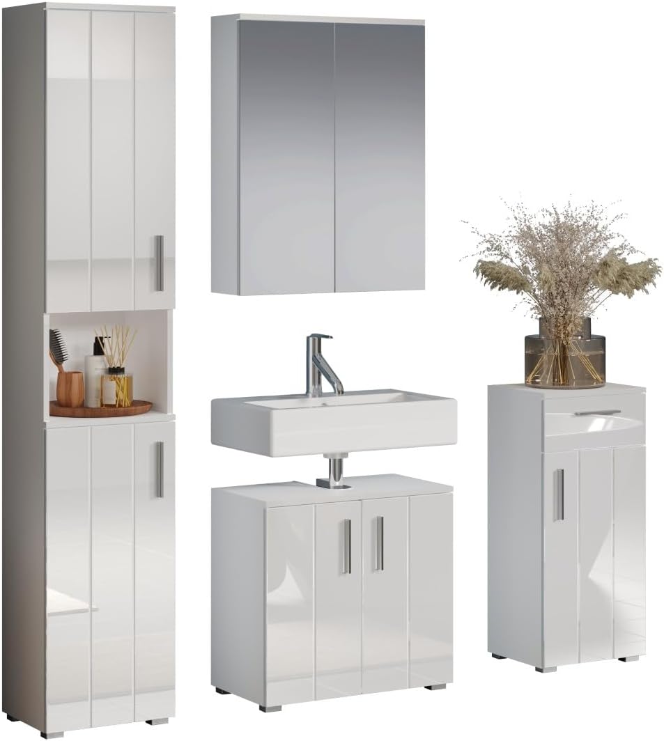 trendteam smart living - 4-teilige Badezimmerkombination Badmöbel - Badezimmer - Wons - Aufbaumaß (BxHxT) 164 x 192 x 32 cm - Farbe Weiß Hochglanz - 220790101