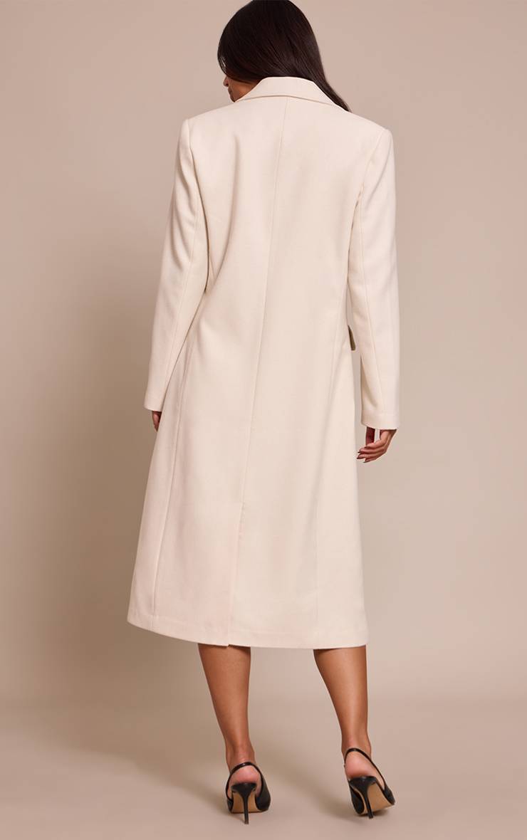 Crème Manteau Long À Carreaux Aspect Laine Avec Détails De Coutures Et Boutonnage Simple