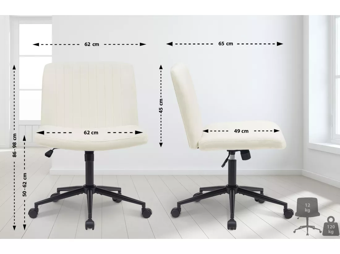 Chaise de bureau - Velours - Crème - Kingman