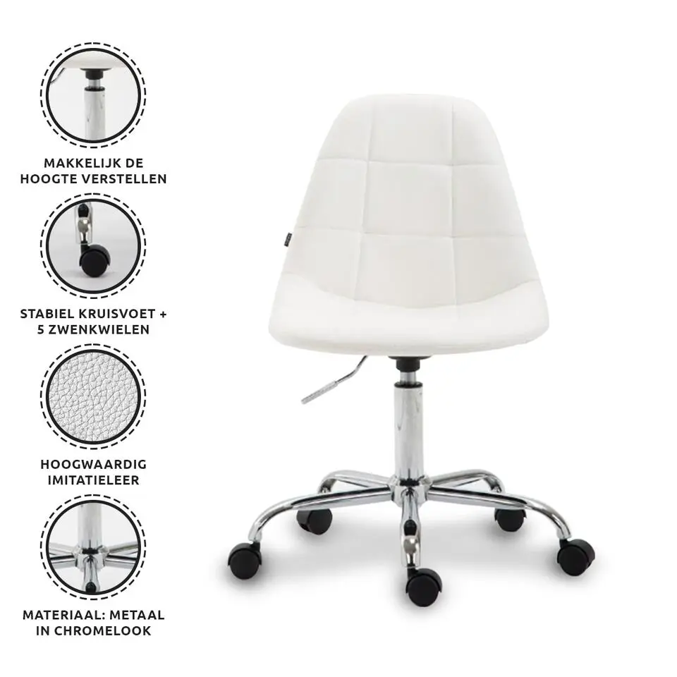 CLP Bureaustoel Reims chroom Frame - Kunstleer - wit