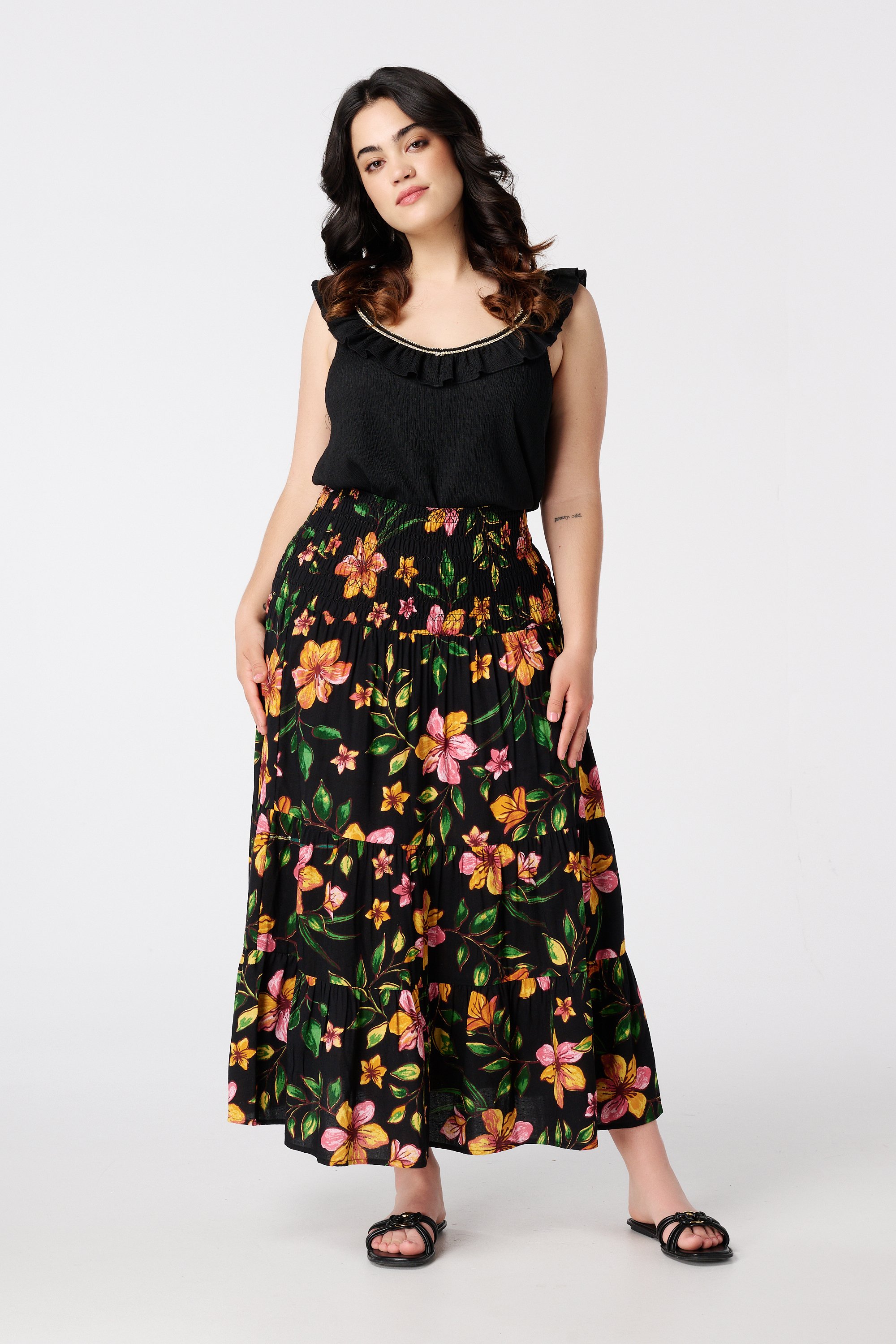 Maxi rok met bloemenprint Multi orange