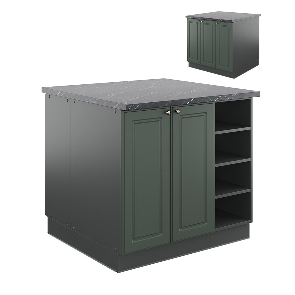 Vicco Kücheninsel Küchenblock Einbauküche Fame-Line Landhaus Eiche Anthrazit 90 cm Gold Küchen Schränke Regalunterschrank Küchenunterschrank Regalinselunterschrank Softclose-Scharnier Küchenmöbel
