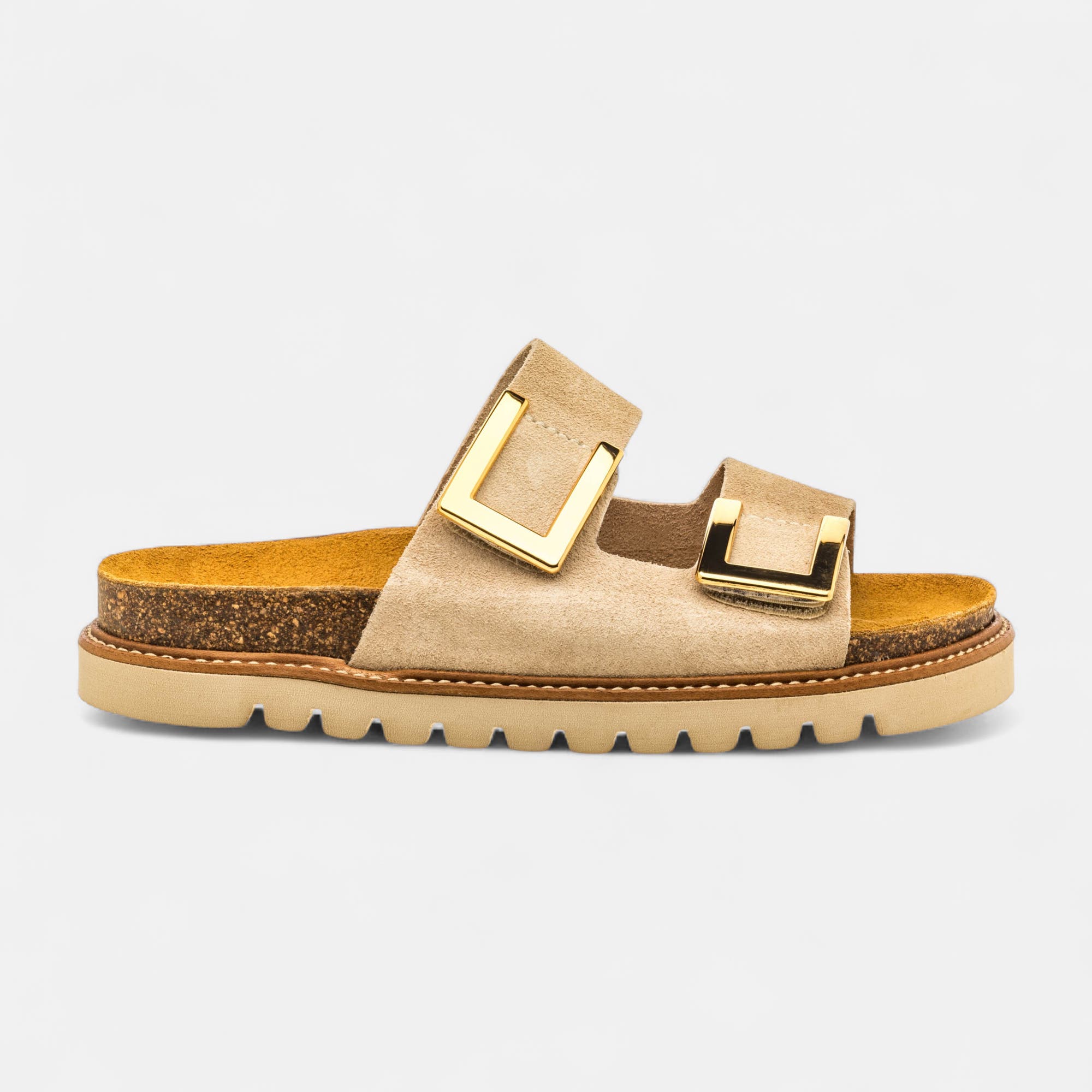 Mules semelle liège Femme en cuir beige