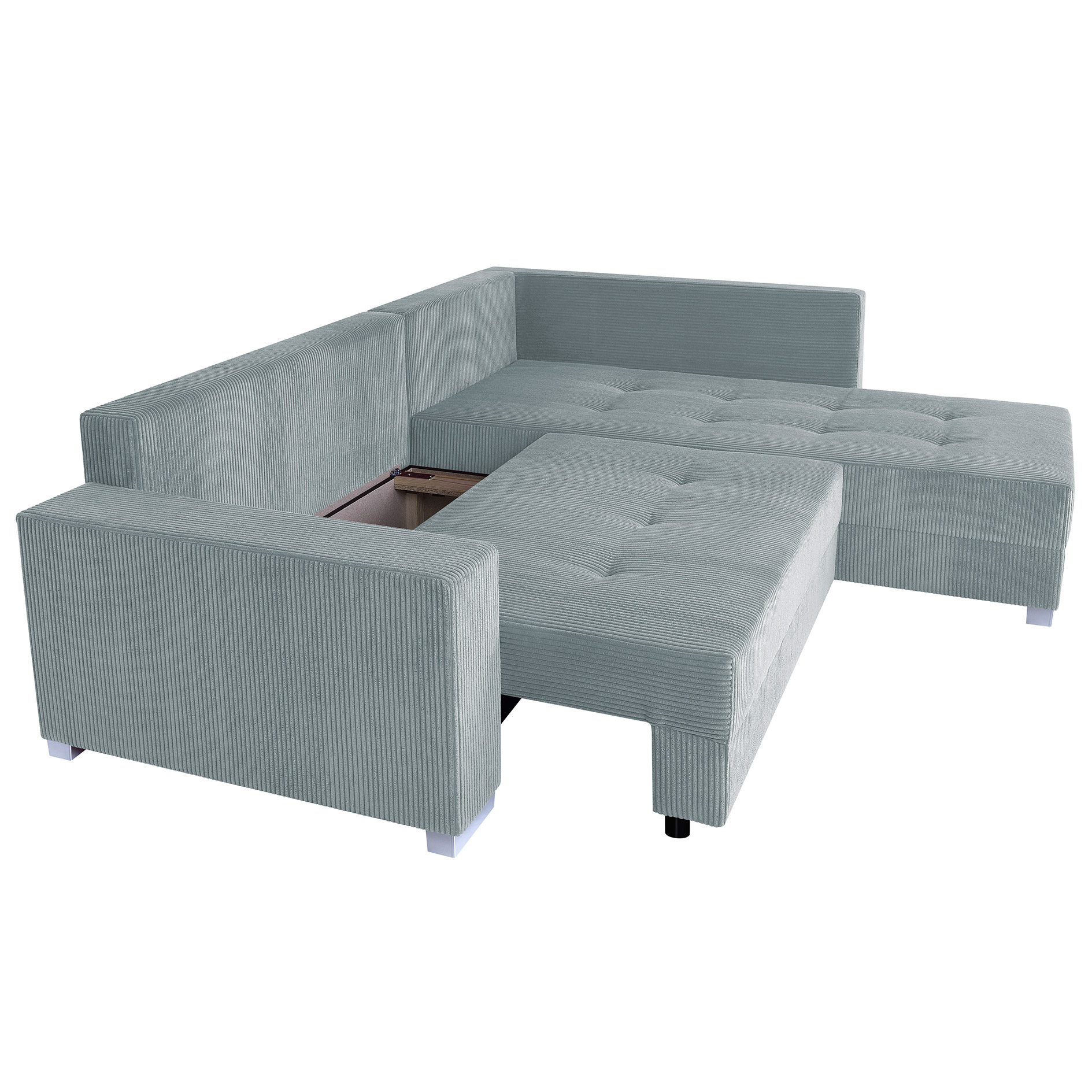 Ecksofa - sage - Cord - Liegefunktion - beidseitig montierbar