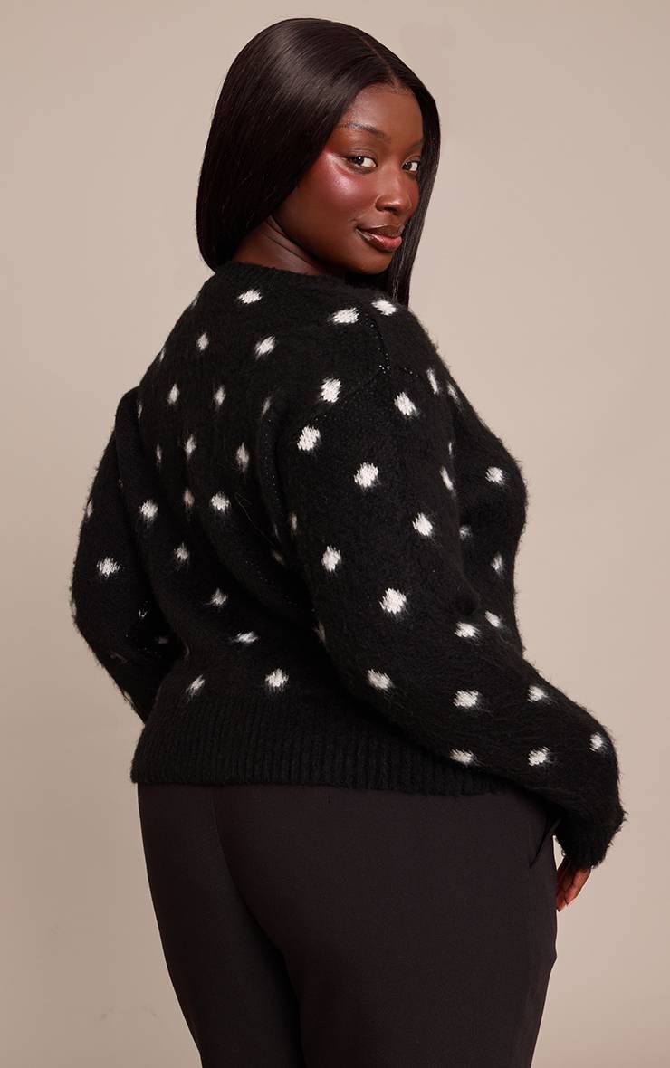 Noir Cardigan Grande Taille En Maille Brossée À Pois