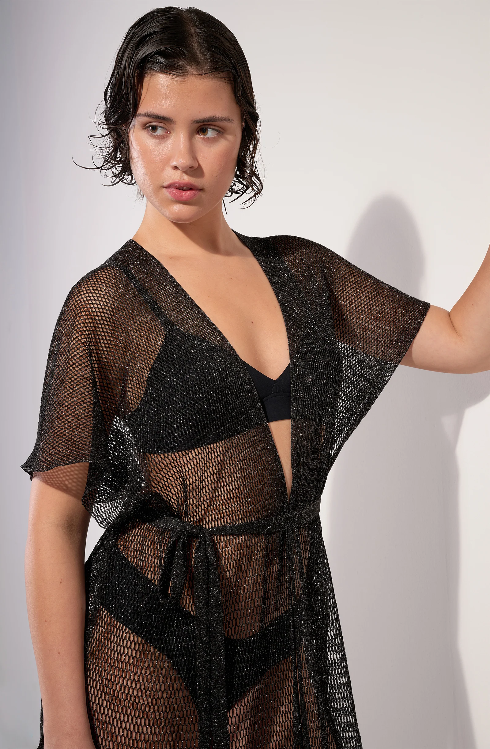 vita Veste kimono courte à franges noir Noir