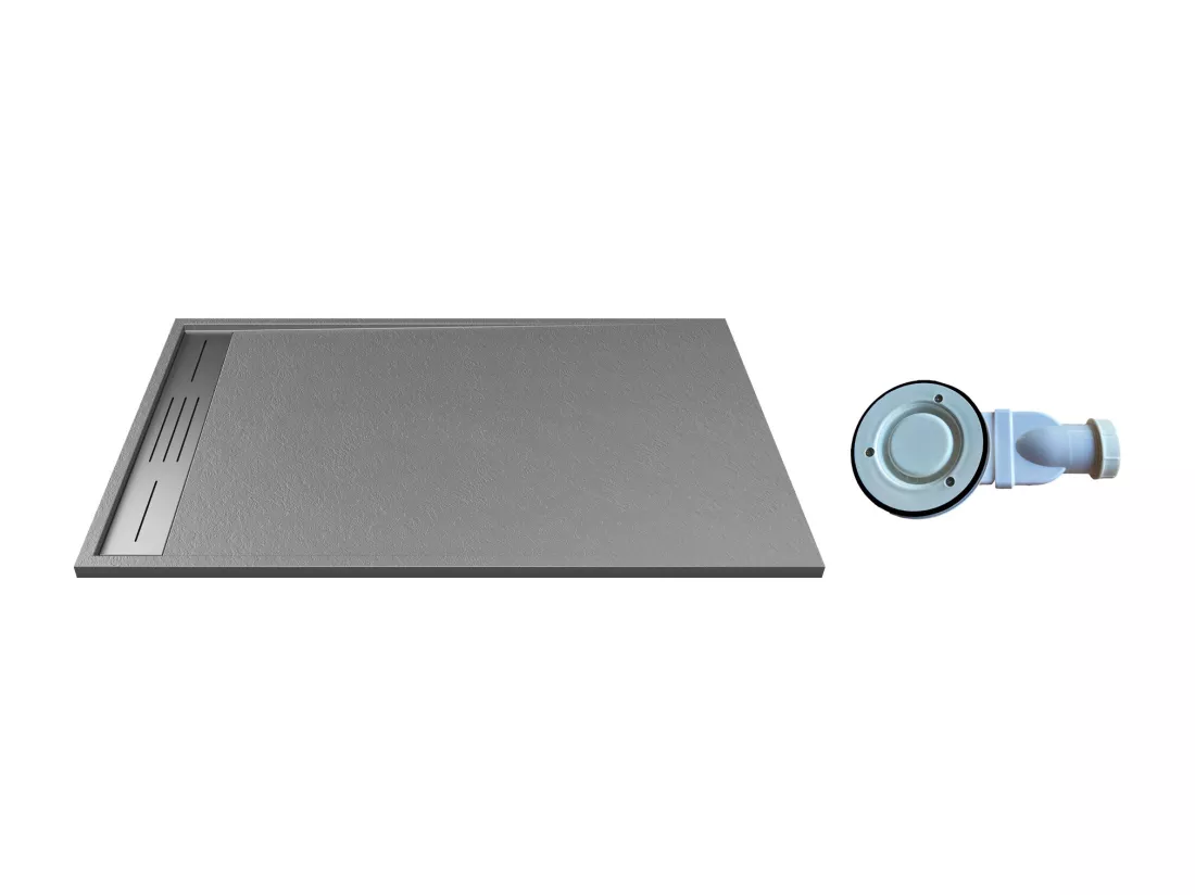 Receveur extra-plat à poser ou à encastrer découpable en résine SMC avec siphon - Gris - 120 x 80 cm - LYROSA