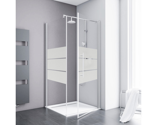 Draaideur inclusief zijpaneel Schulte Galaxy 90x90 cm, rechtsdraaiend, decor Depoli Light, profielkleur aluminium