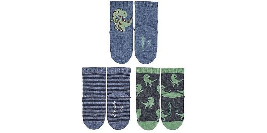 Sterntaler Socken 3er Set Ringel/Dinos Blau/Grün/Grau Gr. 2 Socken für Kinder