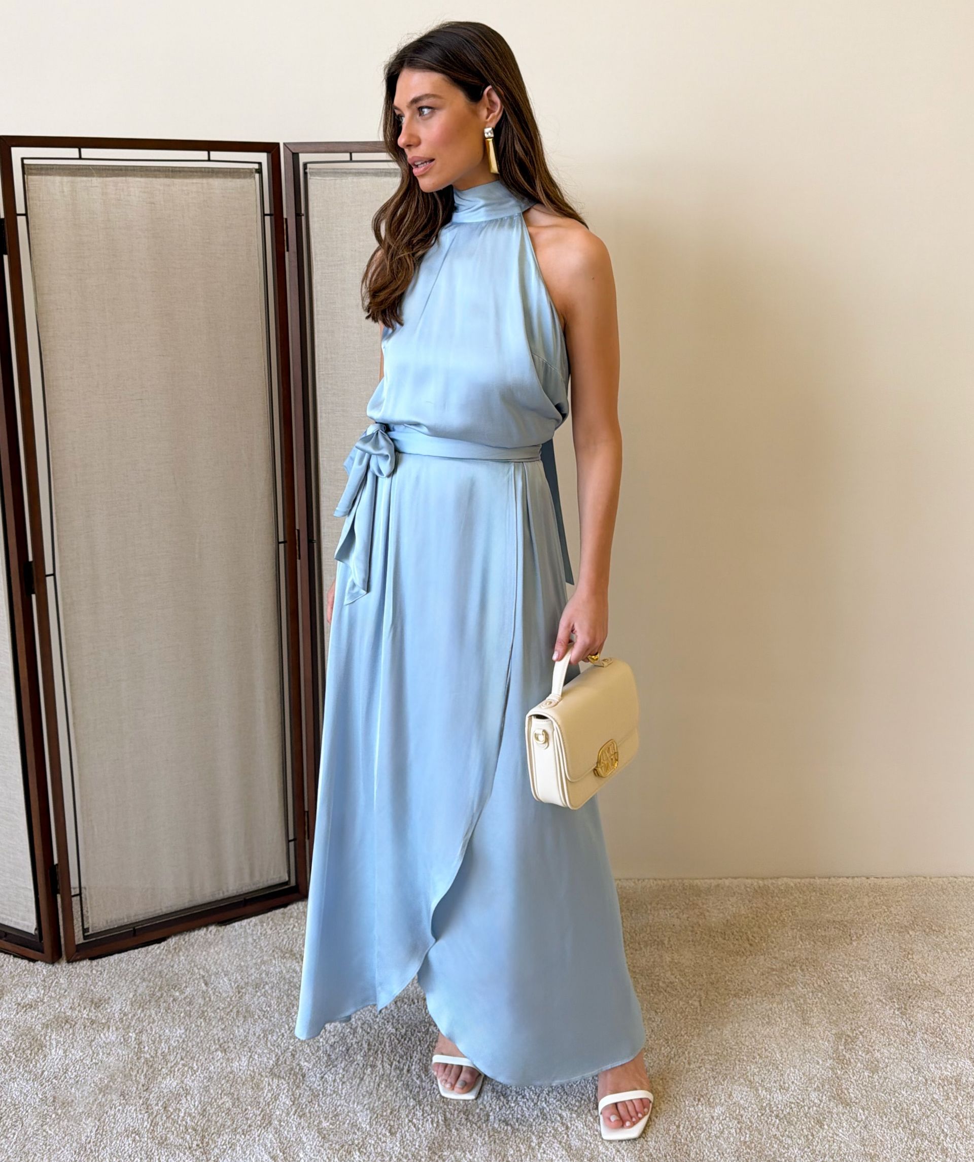 JV-YAMICIA overslag maxi rok in satijn look - fresh blue