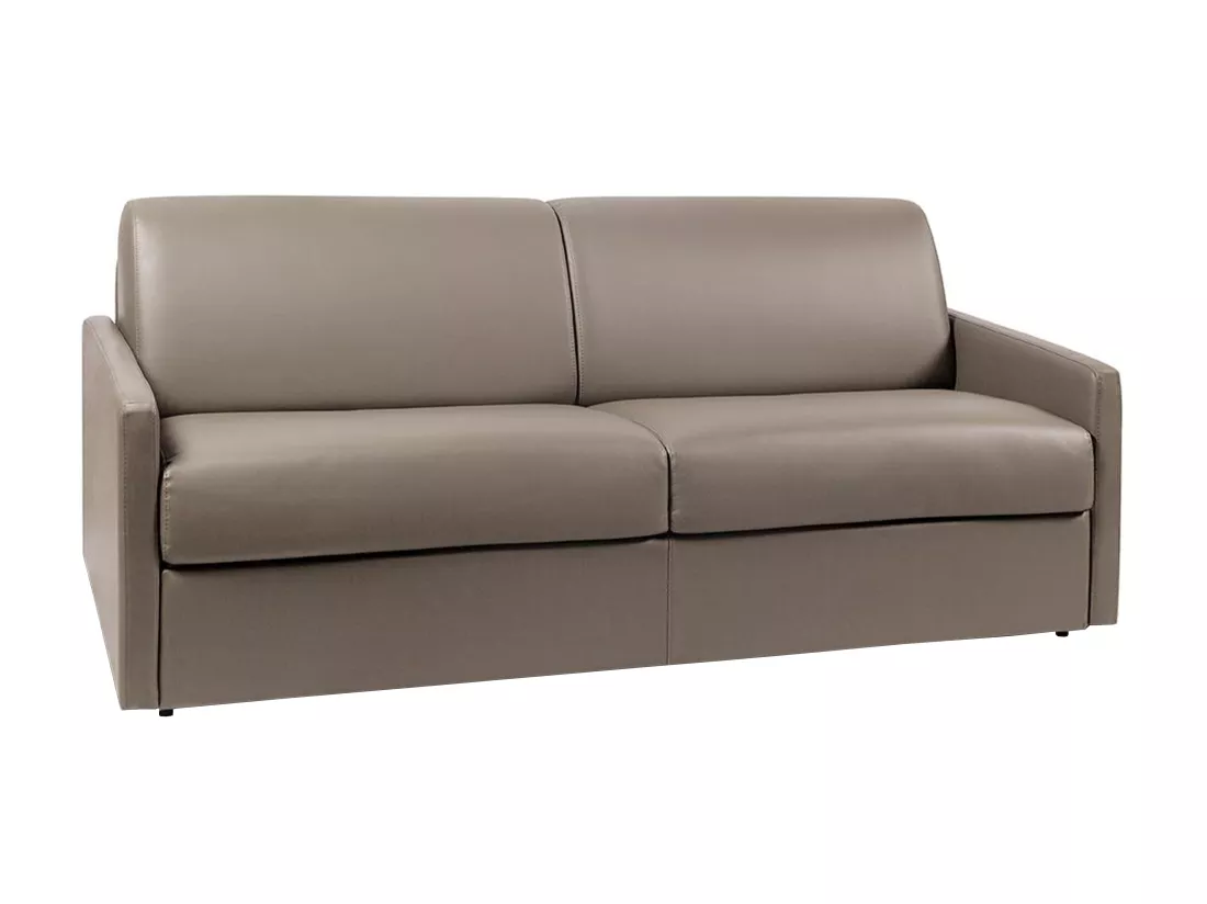 Canapé 4 places convertible express en simili taupe - Couchage à lattes larges 160 cm - Matelas 18 cm CALIFE