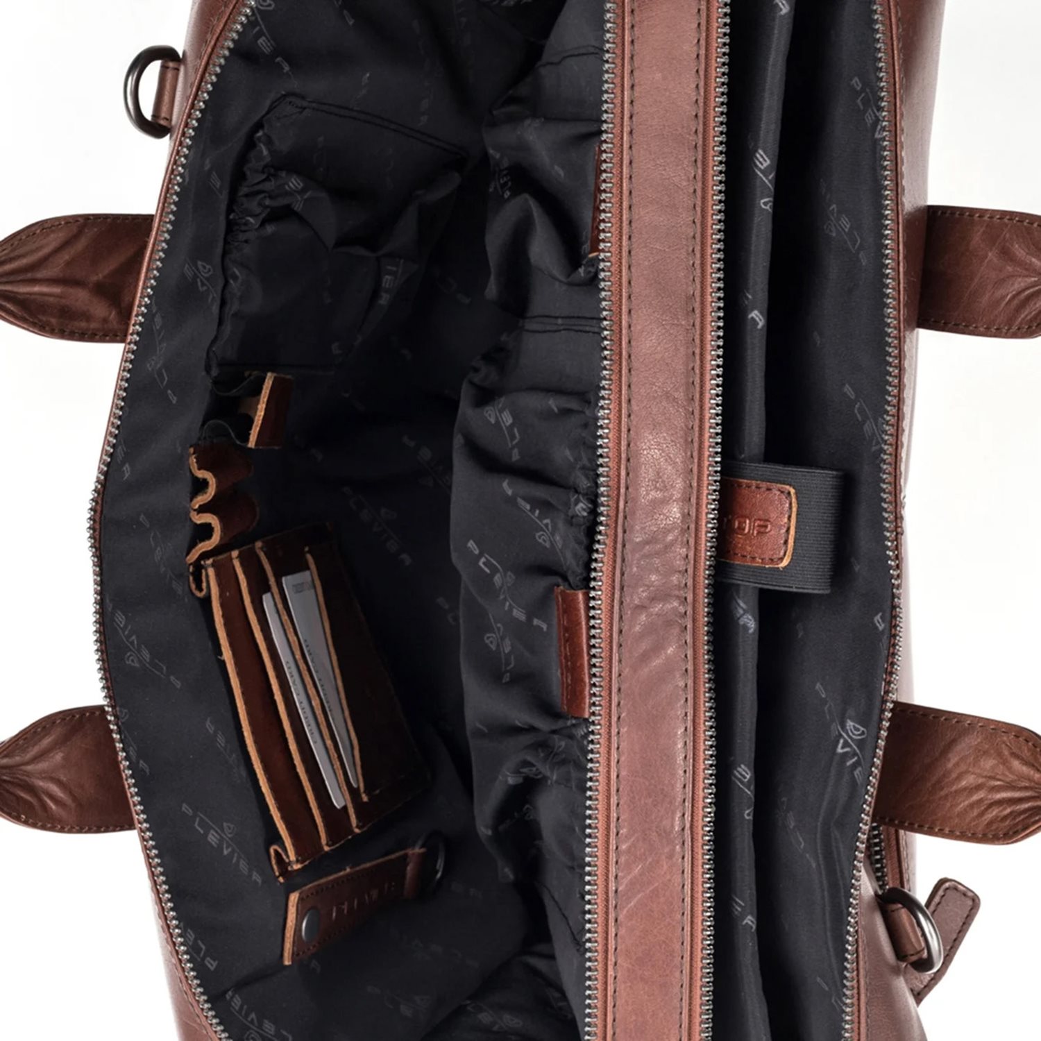 Plevier Flint Leren Dubbelvaks Laptoptas 15.6'' bruin