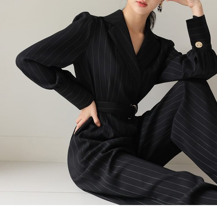 Bornite - Gestreepte jumpsuit met pofmouwen en kraag