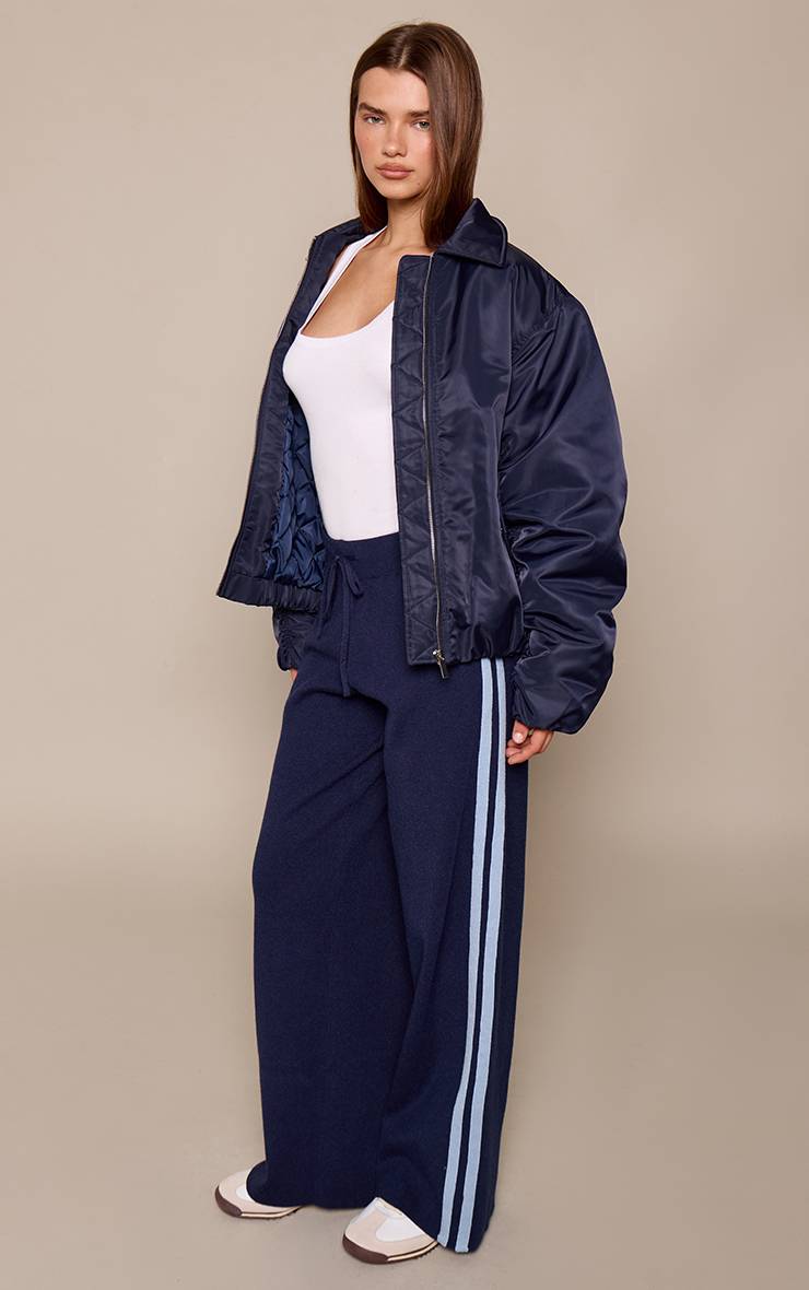 Bleu Marine Pantalon En Maille À Bandes Latérales