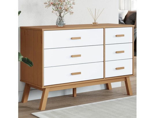 VIDAXL - Armoire à tiroirs olden blanc et marron bois de pin solide